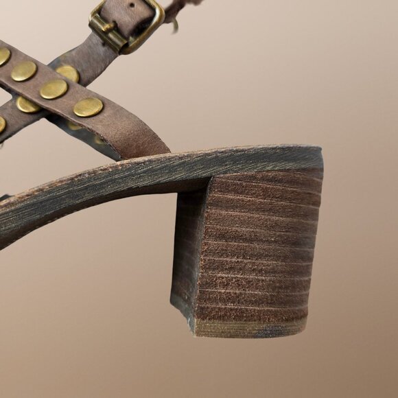 Ralph Lauren Denim & Supply Strappy Gladiator Sandals Size 7 Brown Leather Studs - Picture 4 of 11
